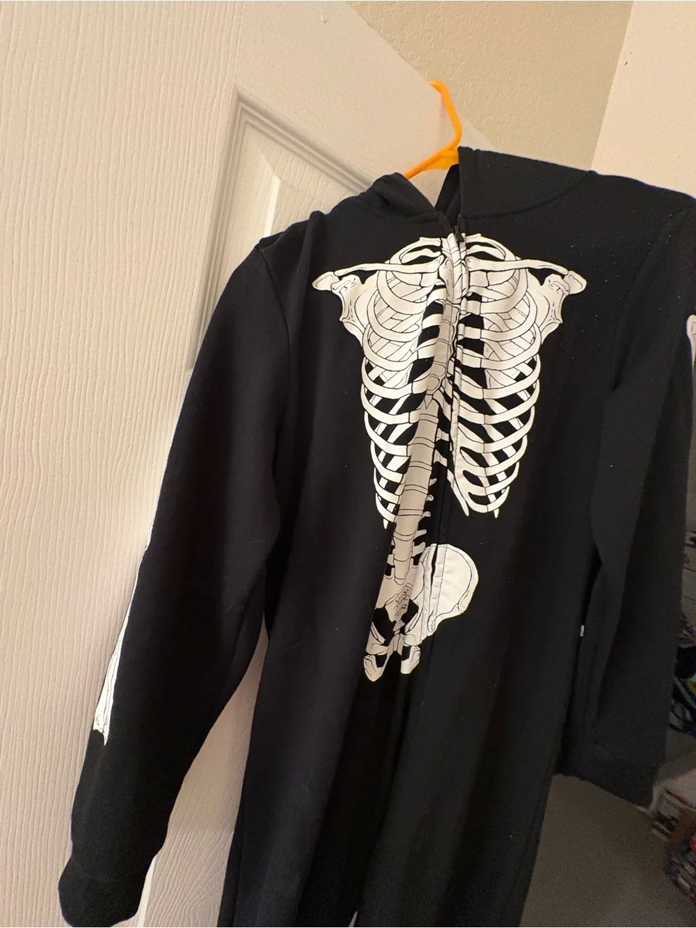 Posh Peanut Black Skeleton “Classic Skelly” One-Piece Zip Hooded Bodysuit 10/12Y